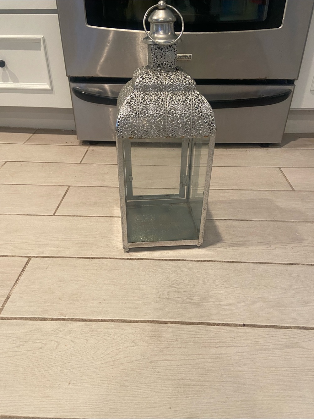 Decorative Silver Metal Cutout Lantern - Home Accents